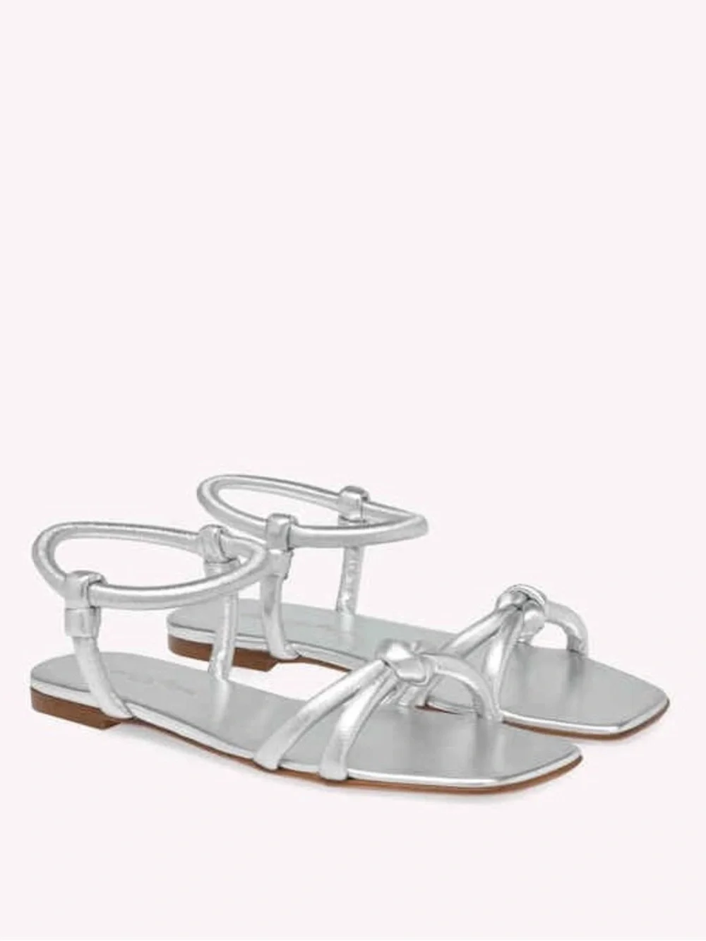 Gianvito Rossi Juno 05 Leather Knotted Silver Metallic Nappa Flats Sandals Sz 38